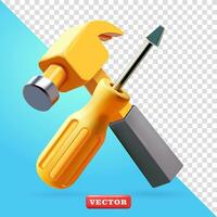 Hammer and screwdriver, 3d. Suitable for industrial and design elements vector