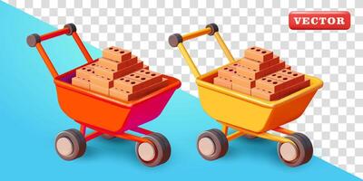 Construction workers cart with bricks, 3d. Suitable for construction, industry and design elements vector