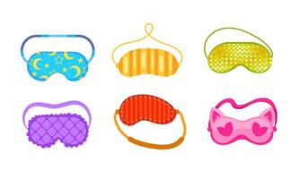 Different colorful sleep masks with cute design for sleeping well and having good dreams vector