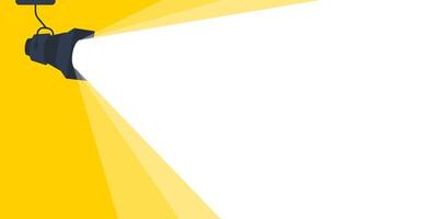 Spotlight is shining a bright light beam on a yellow background with copy space vector