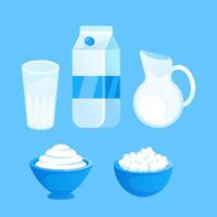 Illustration featuring dairy products in various containers, promoting a healthy and balanced diet vector