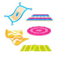 Set of different colorful carpets and rugs lying on the floor, interior design elements in flat style vector