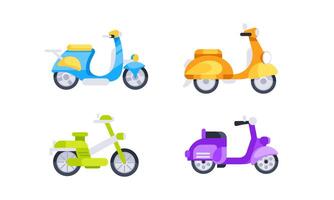 Set of four colorful scooters representing urban transportation and personal mobility in a modern and stylish way vector