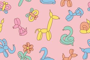 Seamless pattern of colorful balloons. Colorful drawing of inflatable toys made of twisted balloons. Design element for packaging, greeting card, invitation card, print, flyer, banner. . vector