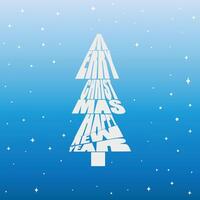 The inscription Merry Christmas and Happy New Year in the form of a Christmas tree. Christmas background with handwritten typography and snowflakes. . vector