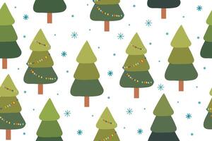 Seamless Christmas and New Year pattern with decorative trees. Winter and Christmas elements on white background. Gift wrapping, greeting cards and fabric. vector