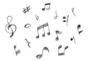 set hand drawn icons such as eight note rest, half note, beam, thirty second note, flat,music and media outline thin icons collection. vector