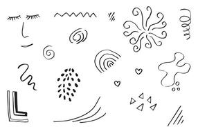 hand drawn set element,black on white background.heart,light,king,emphasis,swirl,flower,speech bubble,arrow,for concept design. vector