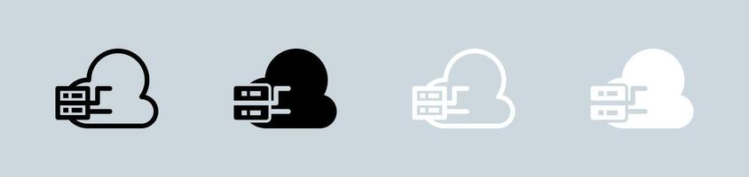 Cloud computing icon set in black and white. Server signs illustration. vector
