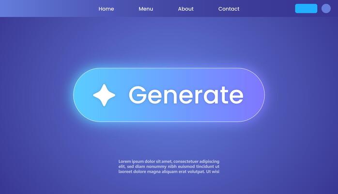 Generate artificial intelligence landing page. Machine learning technology concept.