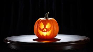 halloween pumpkin on the table on a black background photo