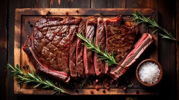 meat bacon on a wooden board photo