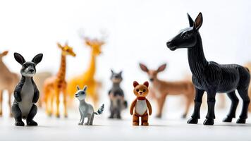 toy animals on white background photo