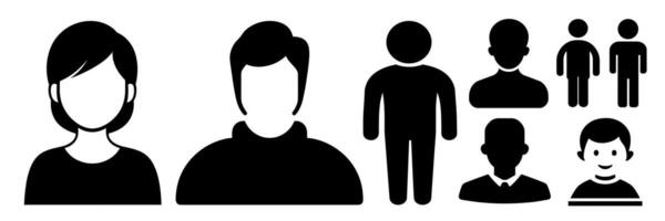 Silhouettes of different icons people and figures in black on white background vector
