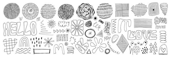Hand-drawn abstract doodles and shapes on white background. vector