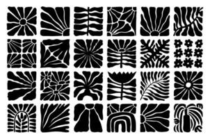 Black and white abstract floral patterns in Matisse style on white background vector
