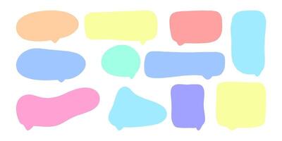 Speech bubbles in minimalistic doodle style. Set of text boxes in the cloud. Side facing text box for comments collection. Bright colored clouds for notification and text vector