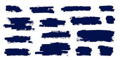 Hand drawn grunge ink blue strokes and lines on white background, creative brush lines with rough edges with texture. Abstract hand drawn doodle line borders. vector