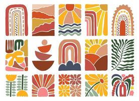 Colorful abstract geometric designs with nature elements matisse boho style vector