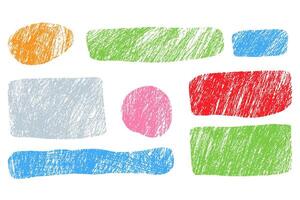 Wax chalk texture doodles in simple shapes. Set elements imitating a children's drawing. Doodle abstract figures. illustration. vector