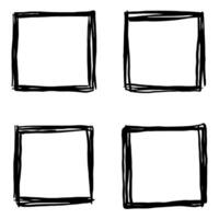 Squares grunge set in sketch style on a white background. Black outline frame in hand drawn style vector