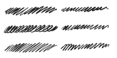 Wavy crosses and wavy underlines. A collection of markers strokes underlining handwriting. illustration of doodle lines isolated on white background. vector