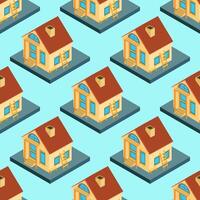 City isometric seamless pattern of the house, repetitive background. vector