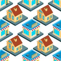 City isometric seamless pattern of the house, repetitive background. vector