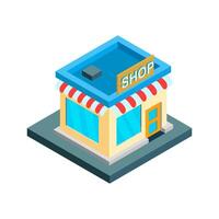 Concept of a modern graphic trade building for web design online store, application and other of your project. Shop construction. Isometry and 3d design. Store model with purchases and goods. vector