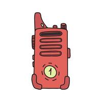 Illustration of a red portable handheld ham radio with a yellow button displaying the number one. The device features an antenna, speaker, volume control, and push-to-talk button communication vector