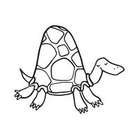 A delightful black and white illustration of a tortoise with a smiling face, walking slowly. Simple design is perfect for educational books, children's activities, or as a fun coloring page for kids vector