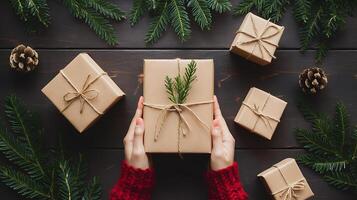 merry christmas beautiful decorative background with x-mas tree and bokeh effect photo