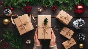 merry christmas beautiful decorative background with x-mas tree and bokeh effect photo