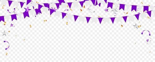 Party fun greeting with paper triangular garland and star confetti element template vector