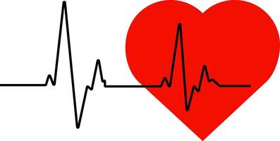 Black heartbeat line and big stylized red heart vector
