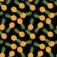 seamless pattern with pineapples on black background. Ideal for textile printing, Hawaiian style holiday clothes. Summer party design. Tropical fruits in flat style. vector