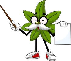 Marijuana Leaf Professor Cartoon Character Holding A Pointer vector