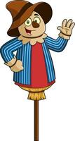Smiling Scarecrow Cartoon Character Waving For Greeting vector