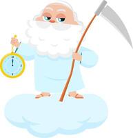 Father Time Man Cartoon Character With Scythe Showing A Clock vector