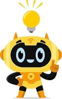 AI Robot Chat Bot Cartoon Character Having A Bright Idea With A Light Bulb vector