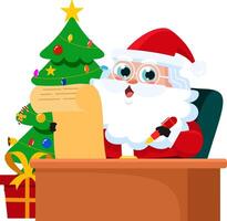 Santa Claus Cartoon Character Checking His Paper Scroll List vector