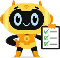 AI Robot Chat Bot Cartoon Character Holding Checklist On Clipboard vector