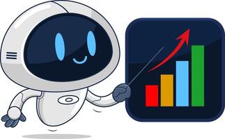 AI Robot Chat Bot Cartoon Character Pointing To A Growth Chart On A Board vector