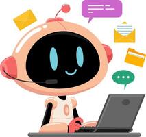 AI Robot Chat Bot Cartoon Character Call And Chat From Laptop vector