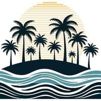 Palm tree silhouette design with sun behind. vector