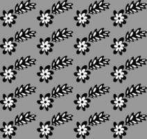 Black and white floral seamless pattern on gray background vector