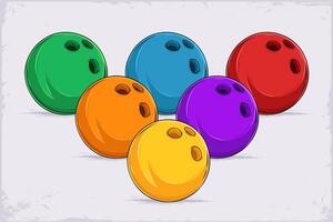 Hand drawn colorful set of bowling balls ready to strike isolated on white background vector