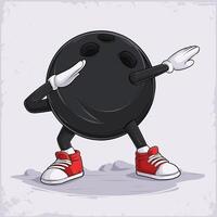 Hand drawn funny Dabbing Bowling Ball with hands and legs doing dab dance gesture pose isolated vector