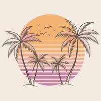 retro sunsets with palm tree vector