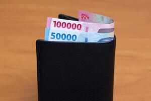 Indonesian rupiah in the black wallet photo
